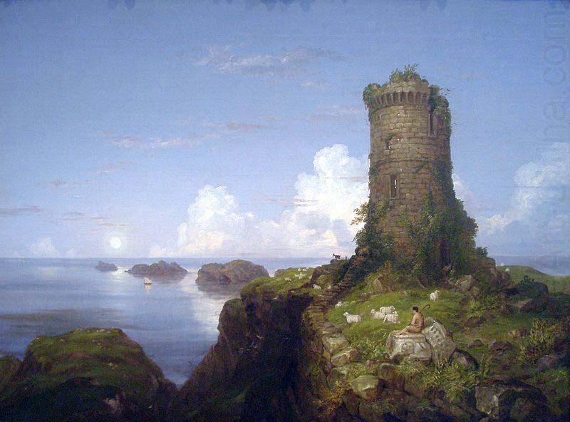 Italian Coast Scene with Ruined Tower, Thomas Cole
